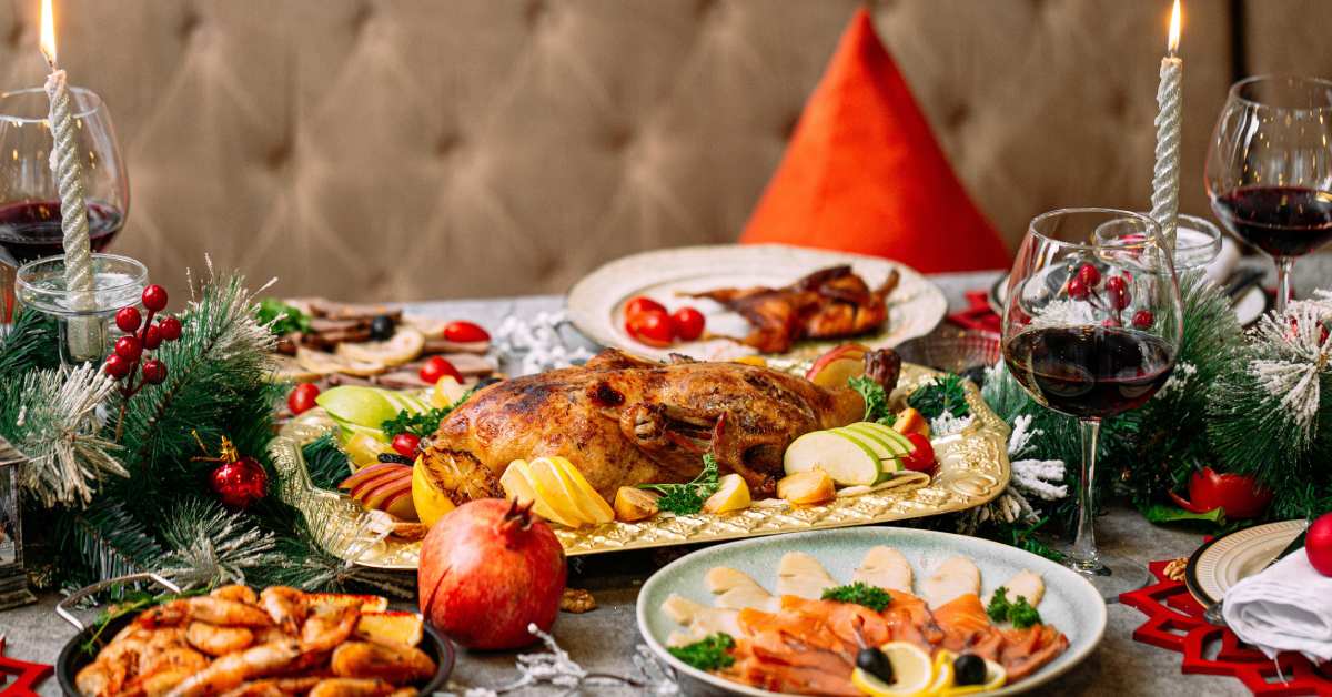 table with food and holiday decor