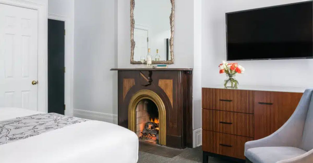 fireplace in a hotel bedroom