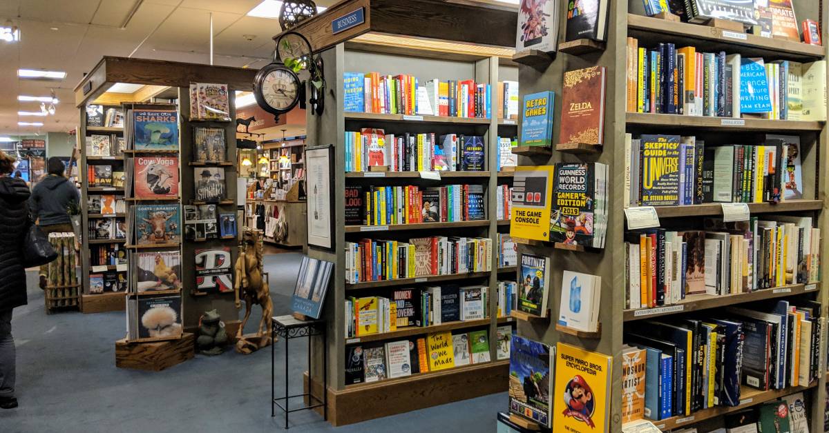 bookshelves in a bookstore