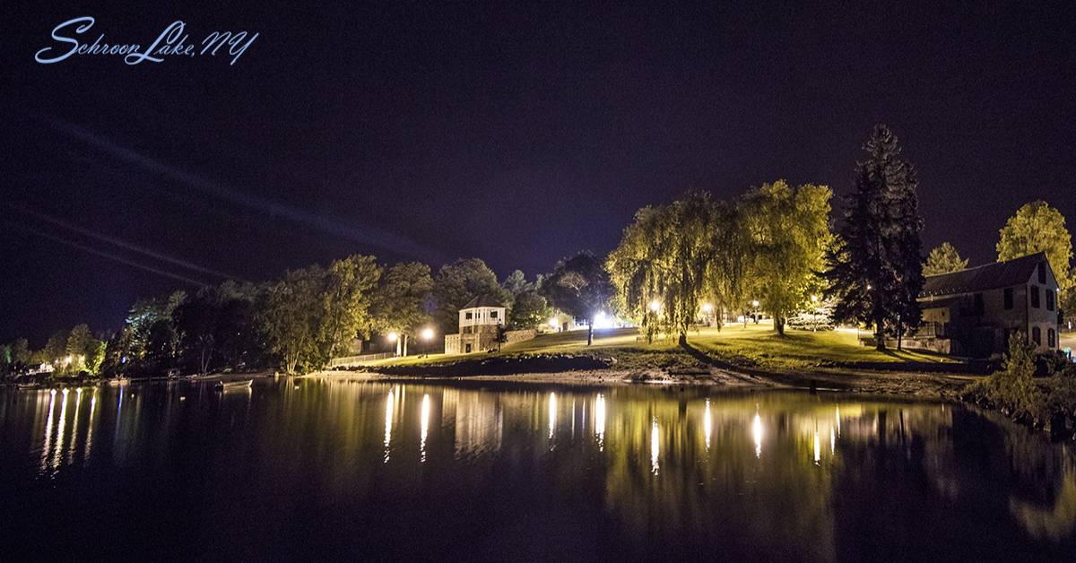 view of a beach at night