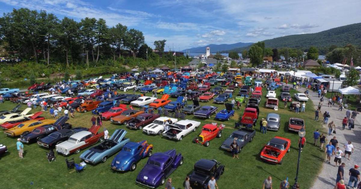 aerial view of car show