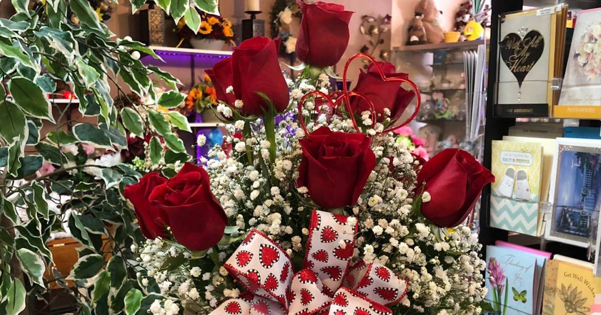Valentine's Day flower display in store