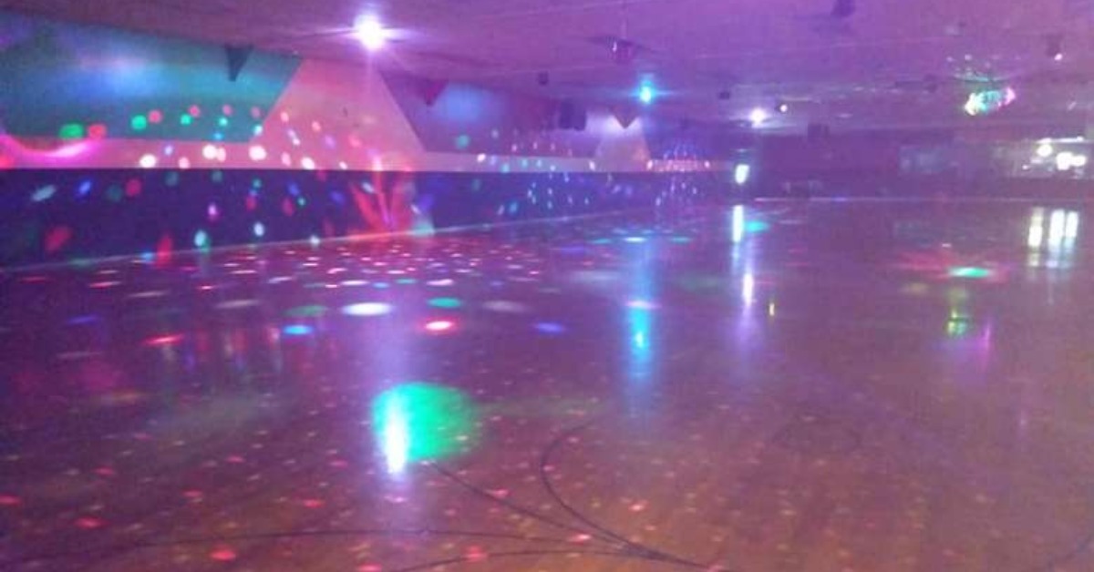 colorful lights shining on roller skating area