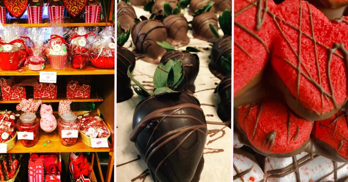 image split in three of Valentine's Day offerings at candy shop
