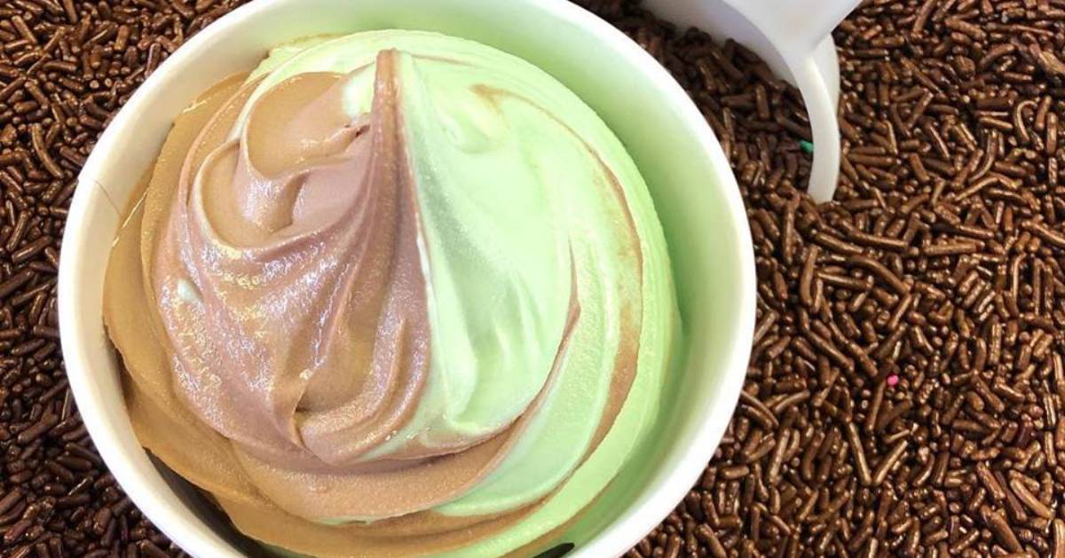 bowl of chocolate and pistachio ice cream