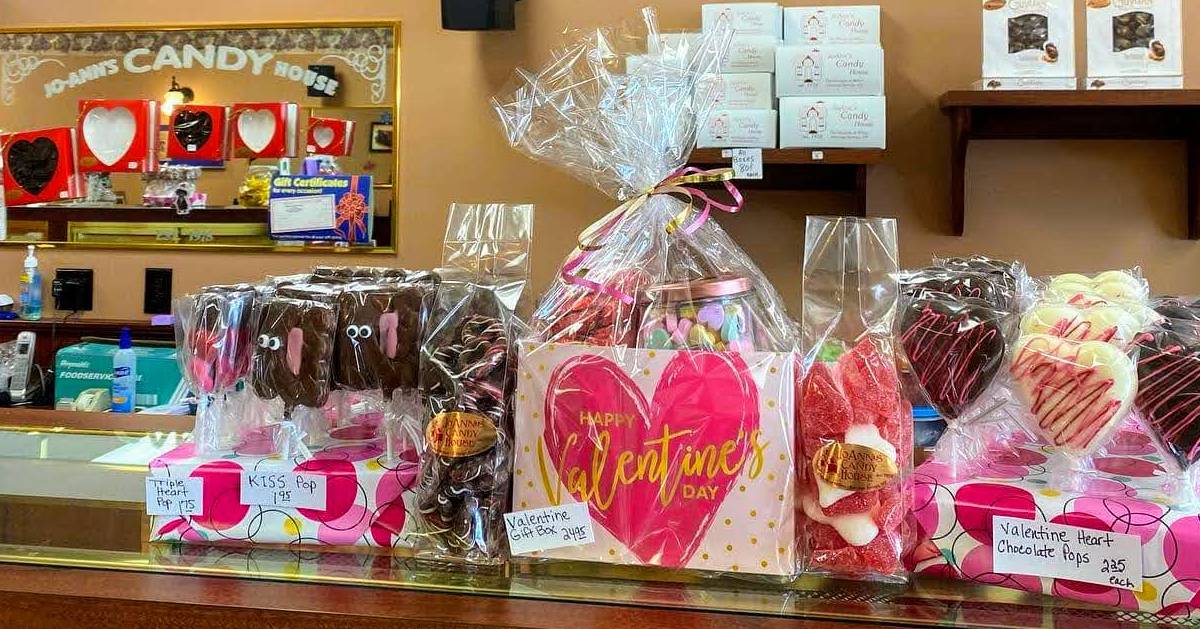 Valentine's Day gift box and candy display in store