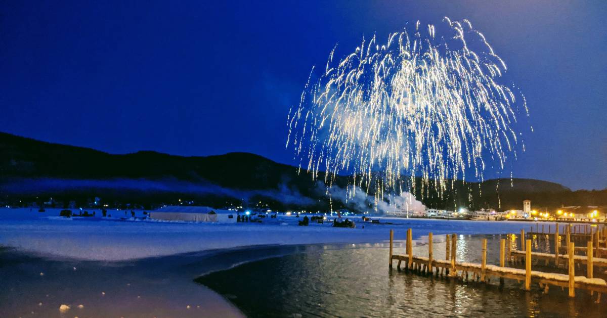 winter fireworks over the lake