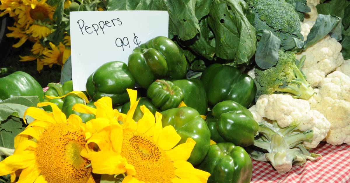 pepper display at farmers market