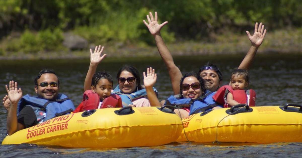 family of lazy river tubers waves