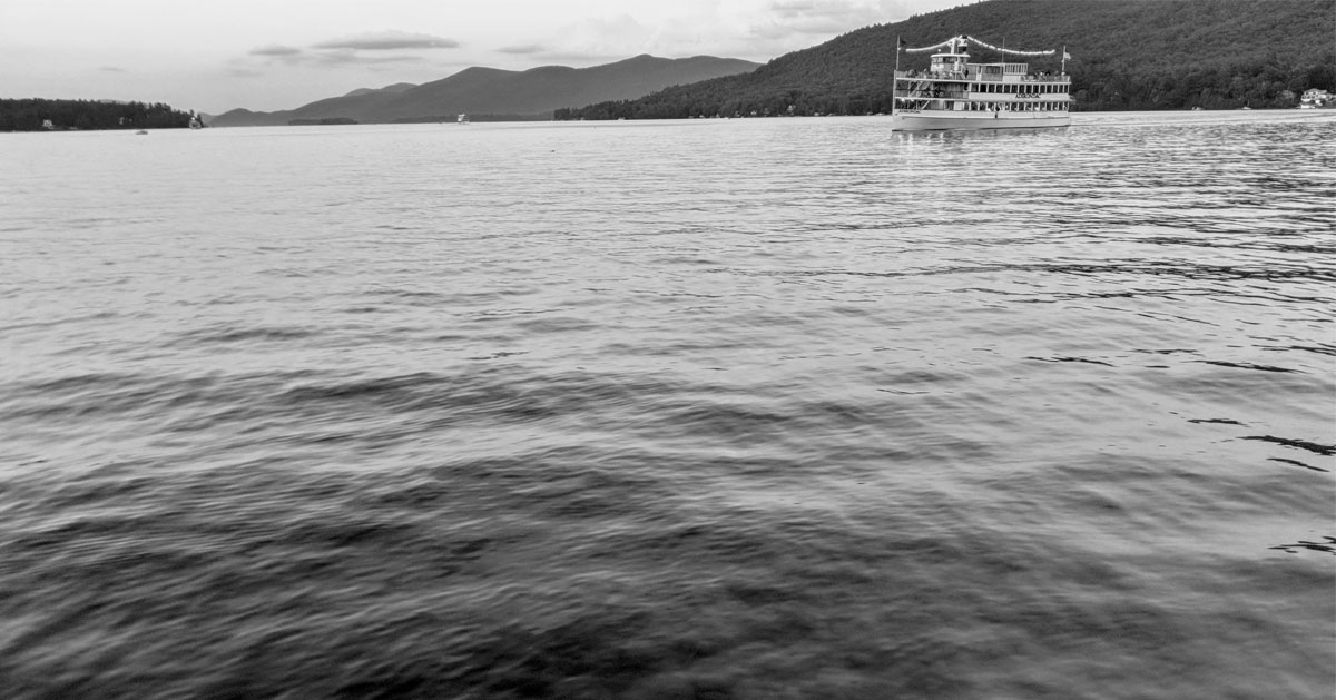 black and white photo on lake george