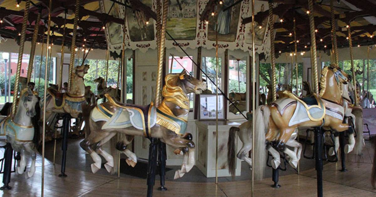 horses in a carousel