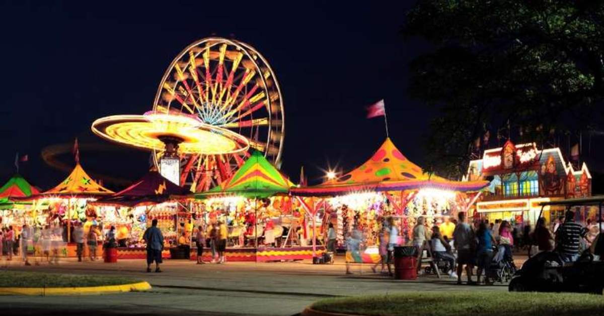 fair rides and tents at night