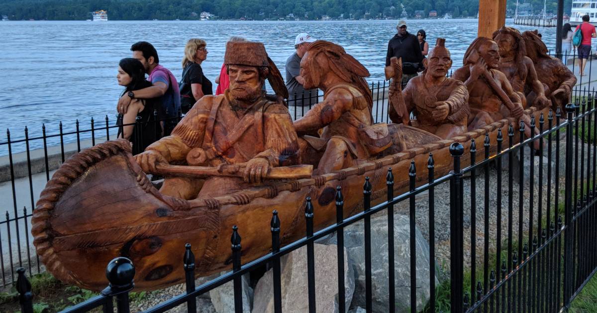canoe carving with Indians and trappers