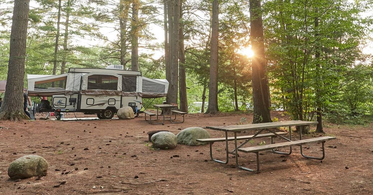 camper by picnic table