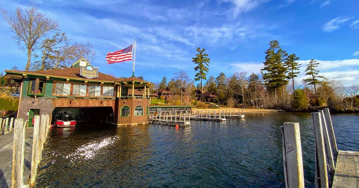 view of Boathouse Restaurant over lake