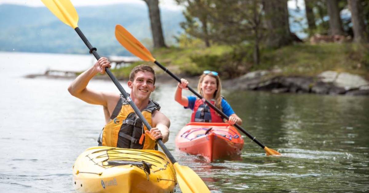 a couple kayaking