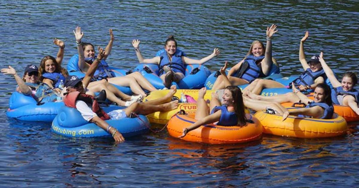 group of young women on float tubes