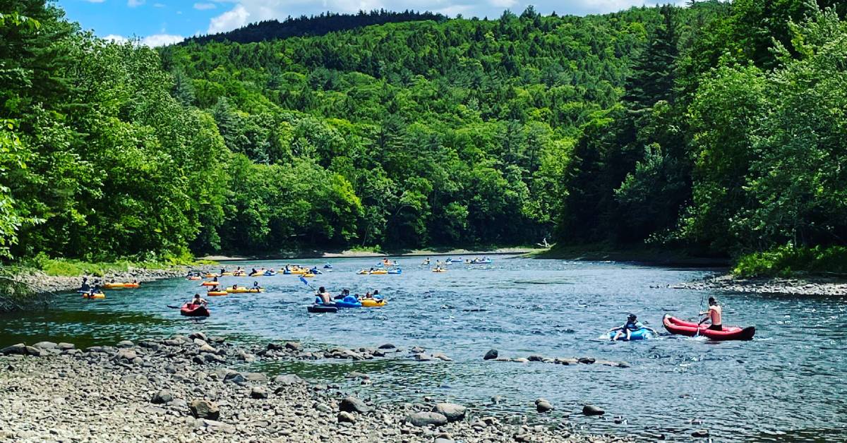 people tubing on a river