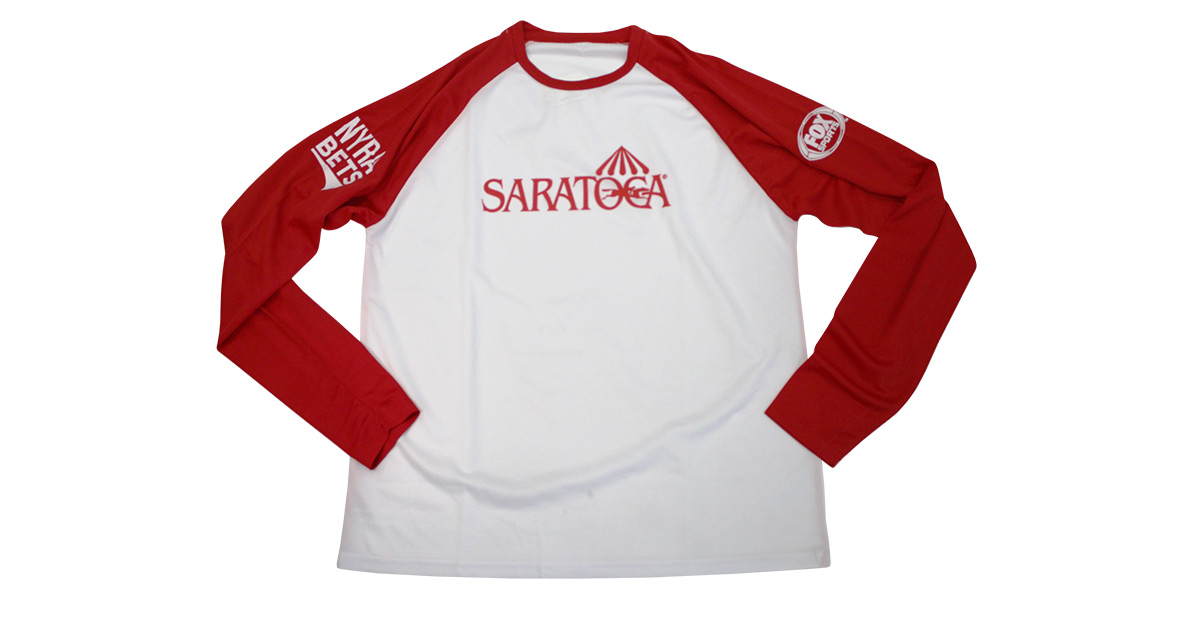 red and white saratoga long sleeved shirt