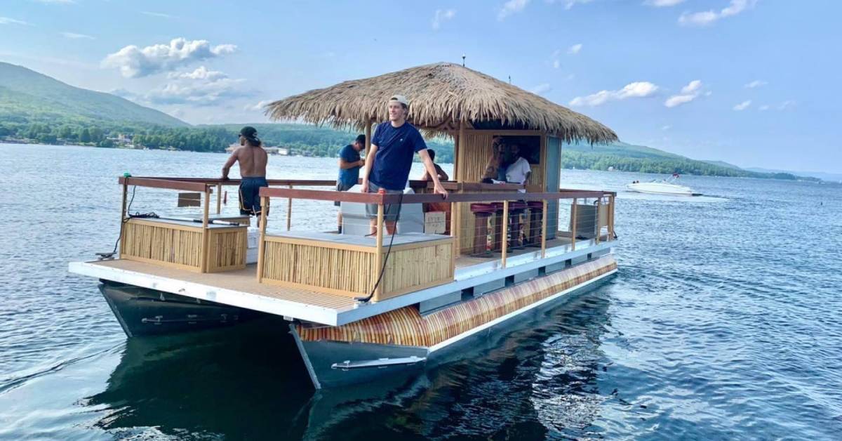 tiki boat on a lake