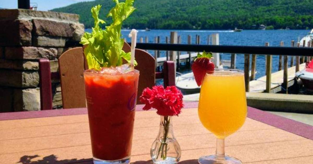 Bloody Mary and mimosa on the deck by the water