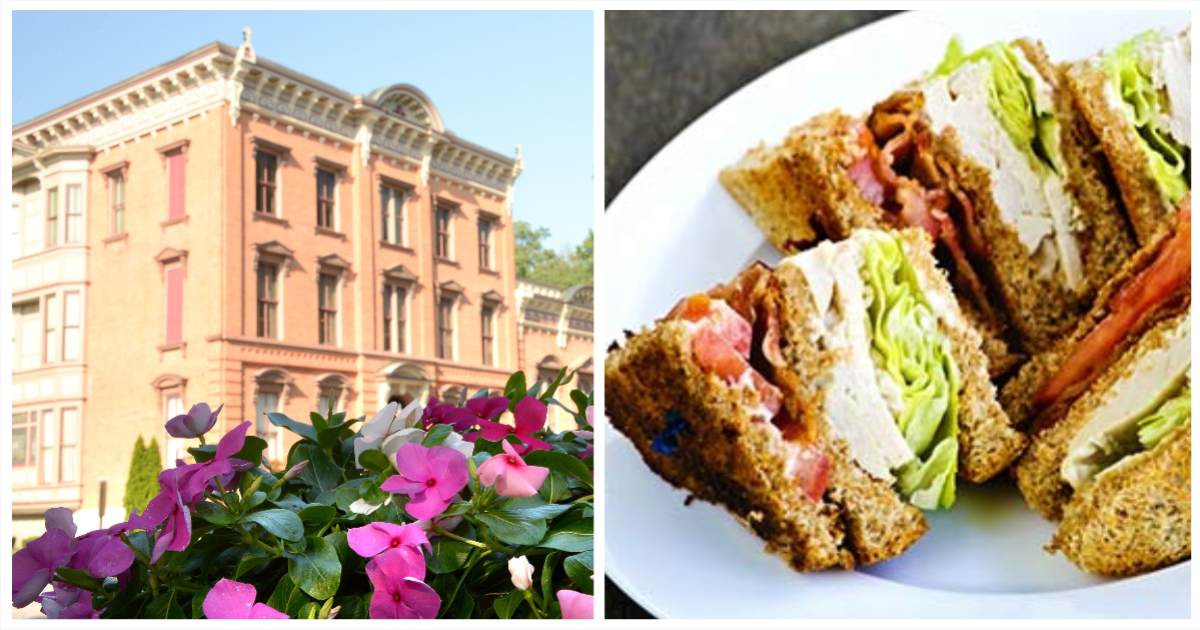 the canfield casino on the left, a club sandwich on the right