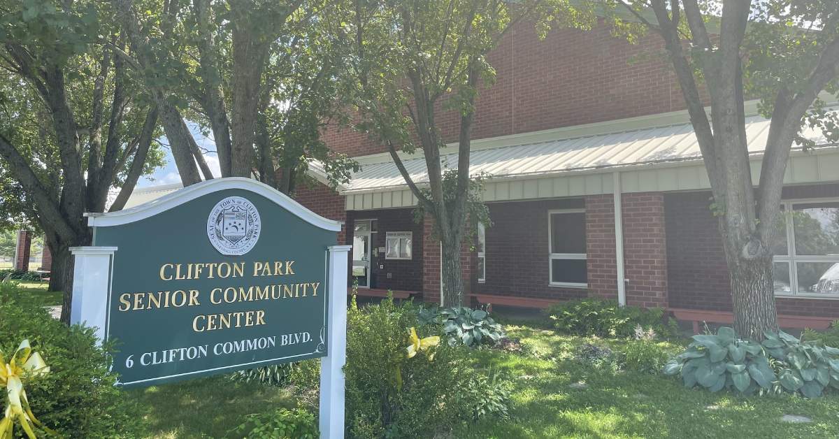 sign for Clifton Park Senior Community Center outside building