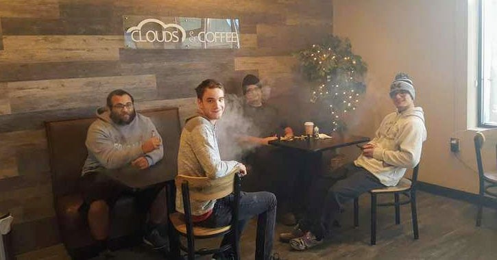people drinking coffee and vaping