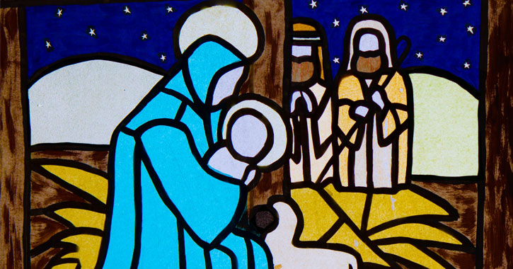 stained glass manger scene