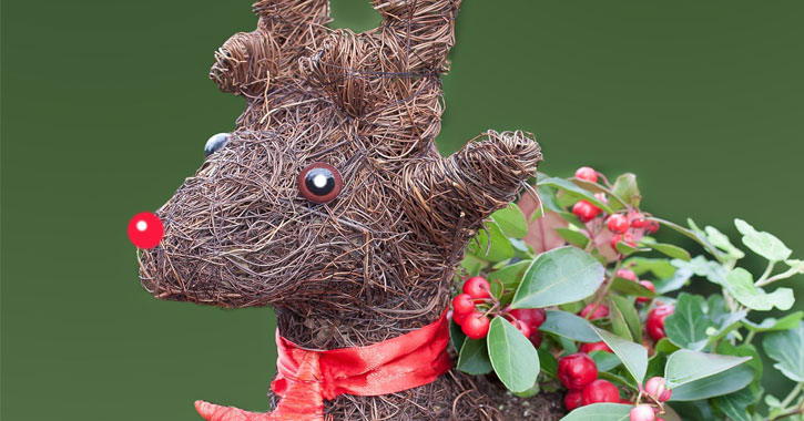 wicker reindeer planter with red nose