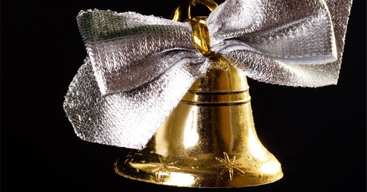 gold bell with silver bow