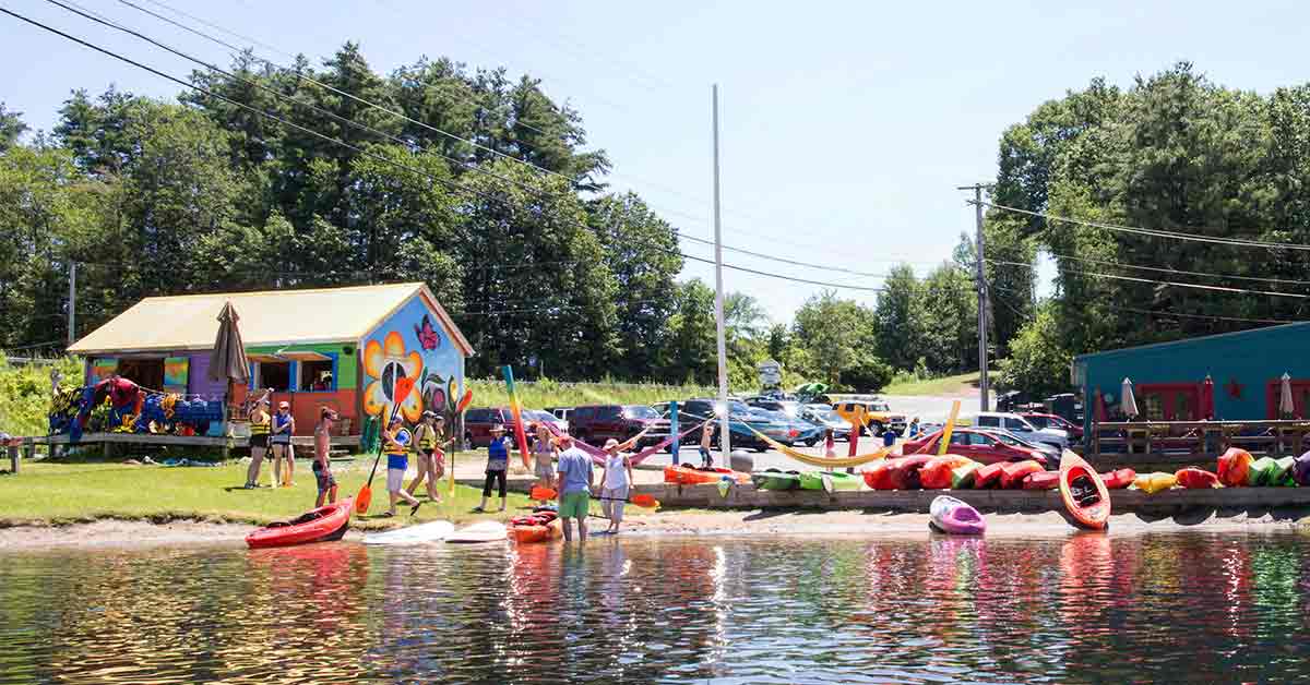 view of kayak rental shop at shoreline