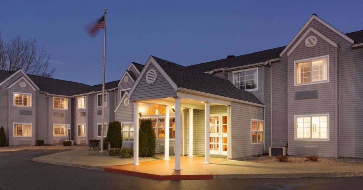 exterior of a hotel at night