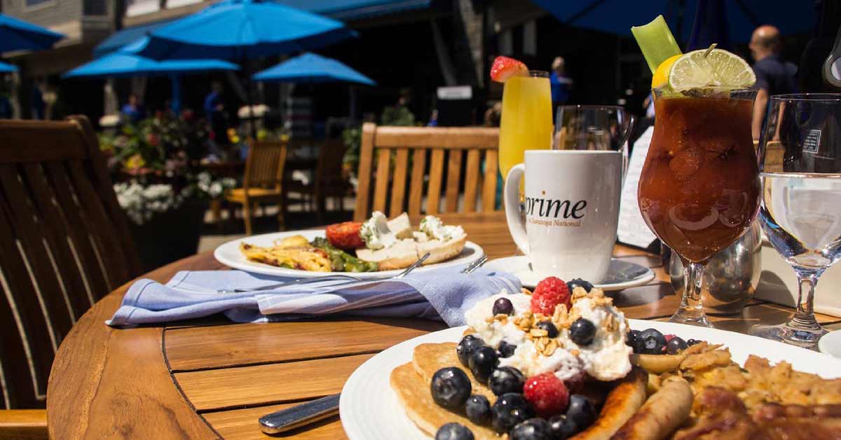 brunch on a table on a restaurant patio