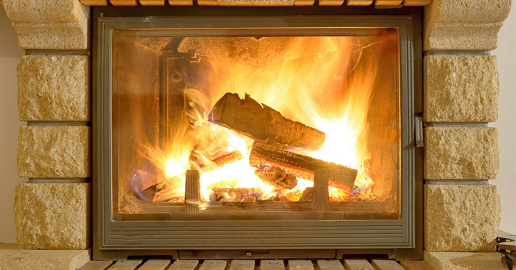 roaring fire in fireplace