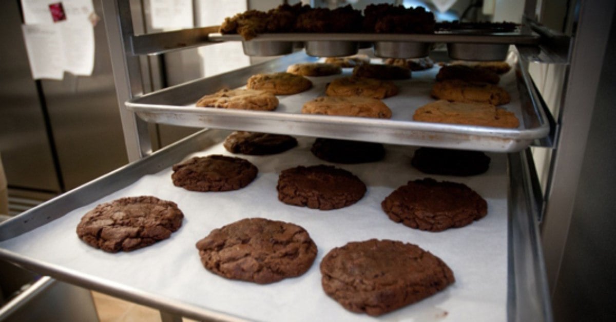 cookies on pans at sweet mimi's