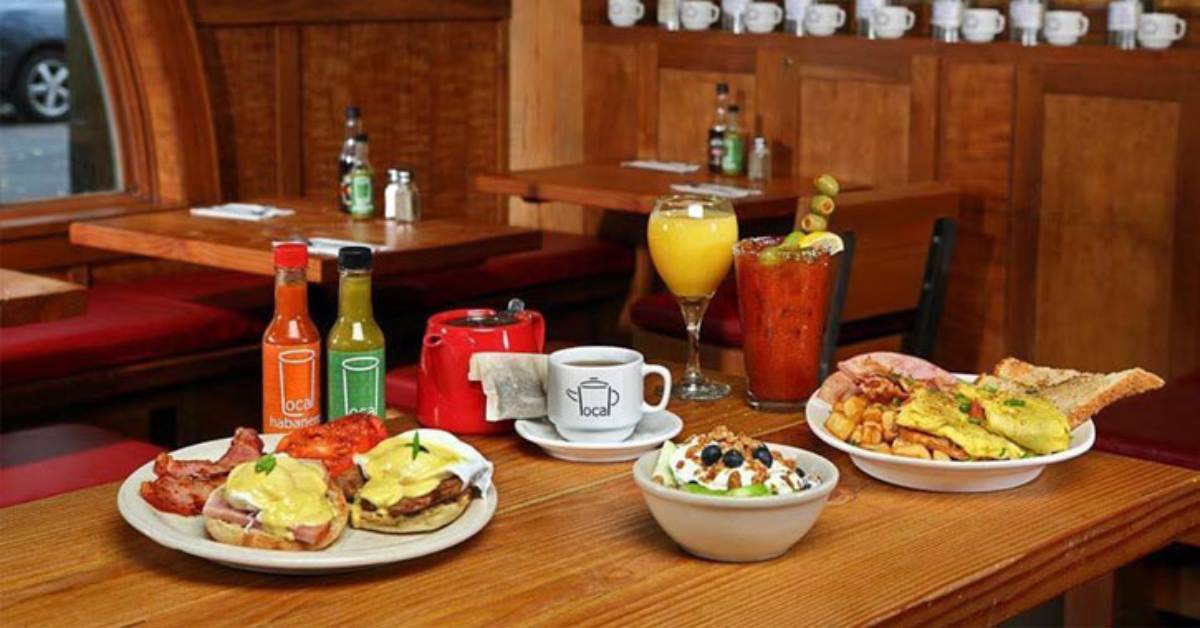 table with breakfast food on it