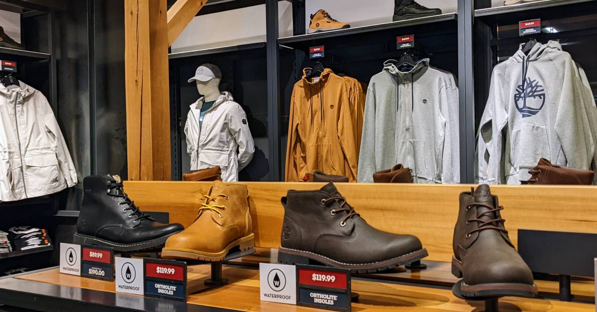 boots and hoodies in Timberland store