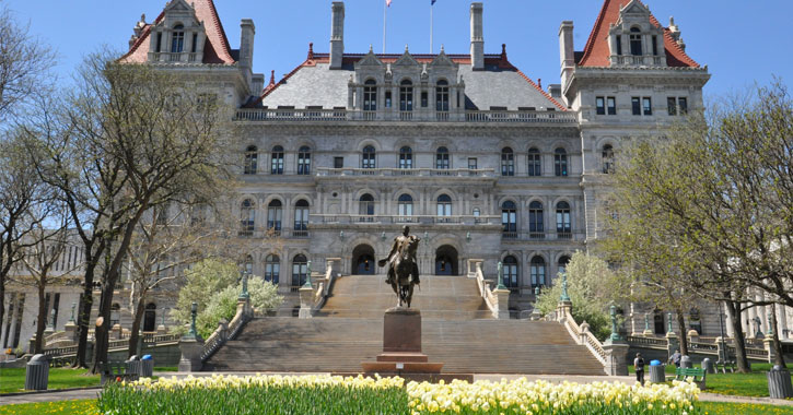 outside of the Capitol building in Albany, NY