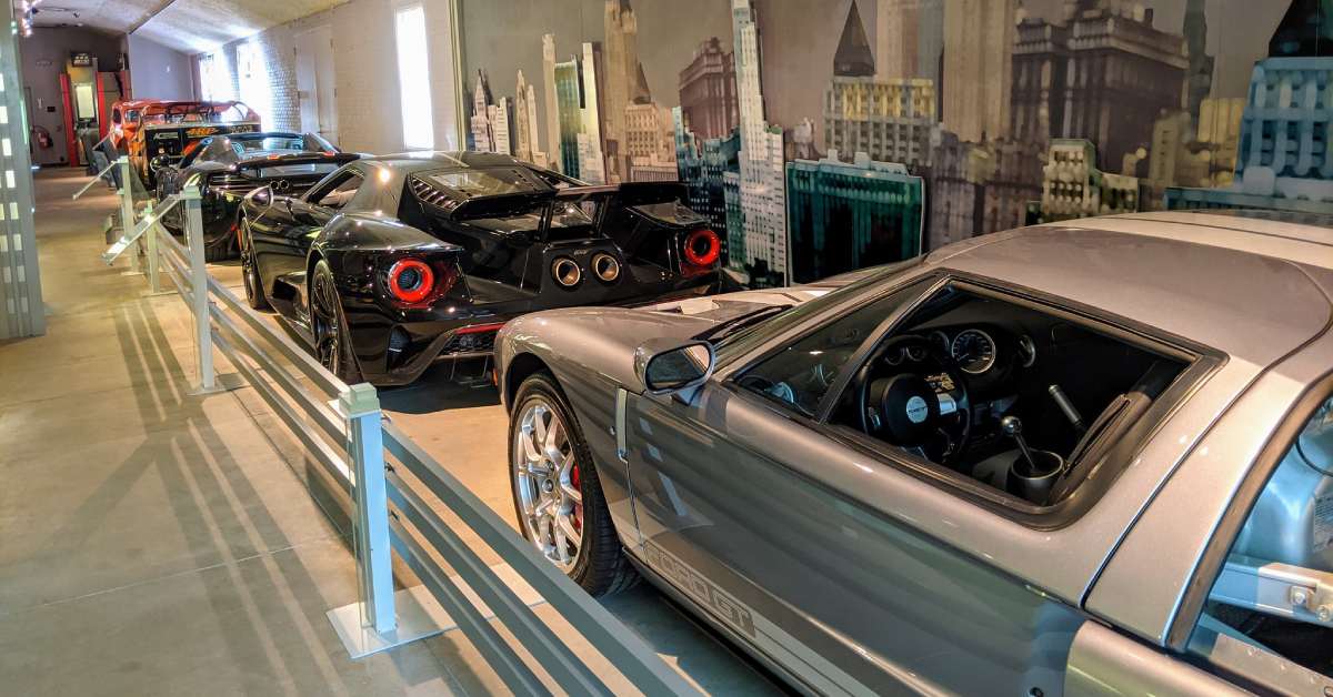 cars on display in a museum