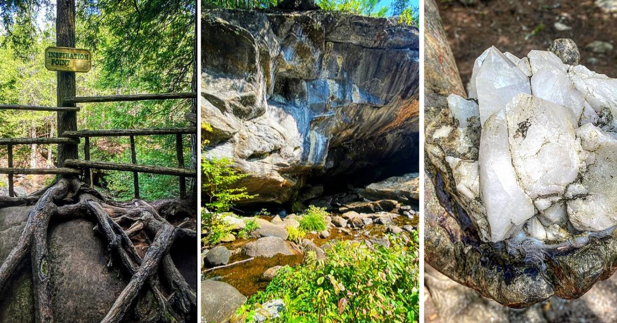 image split in three of of photos from Natural Stone Bridge and Caves