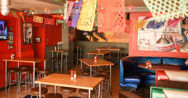 the inside of Bombers Burrito Bar's dining area
