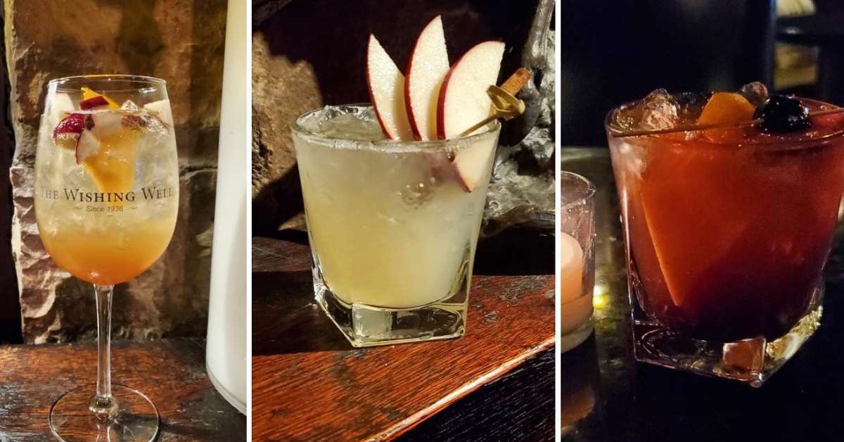 three photos of fall cocktails on a bar