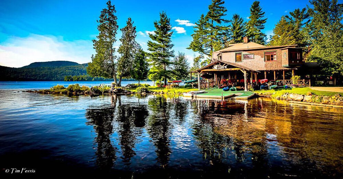 a camp by a lake