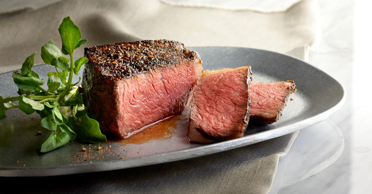sliced filet of steak on a plate