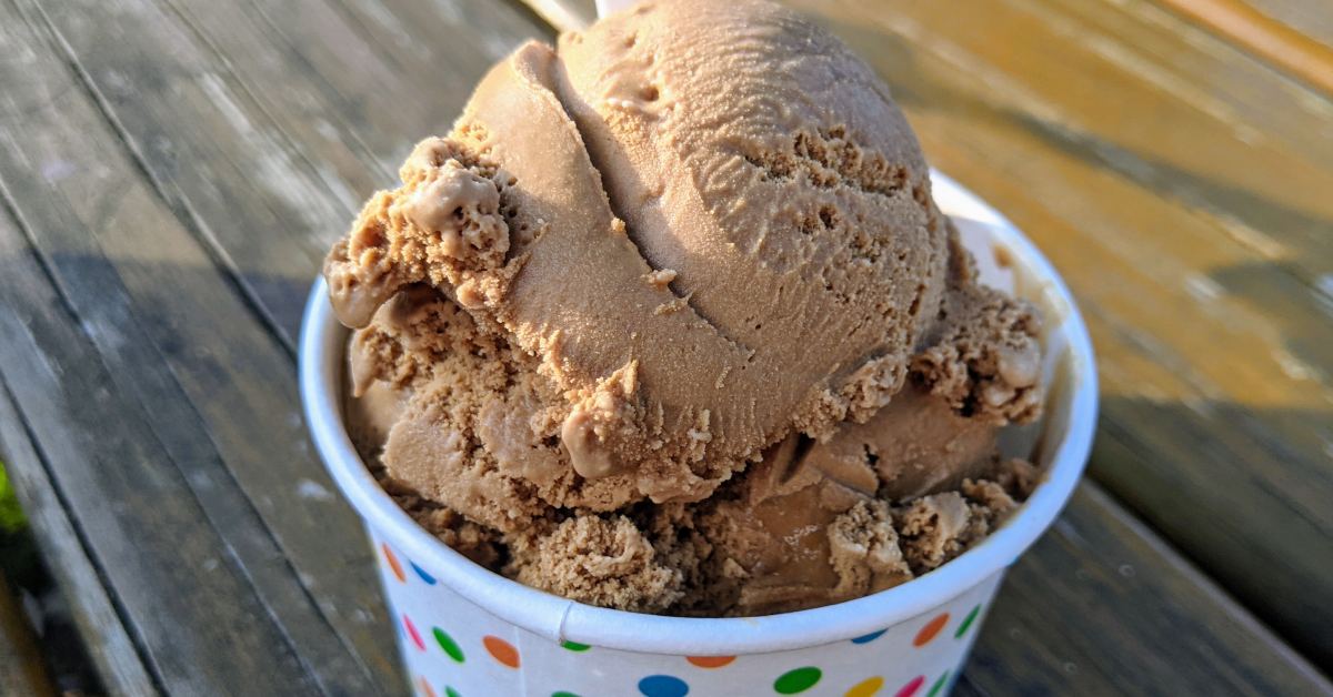 coffee ice cream in polka dotted cup