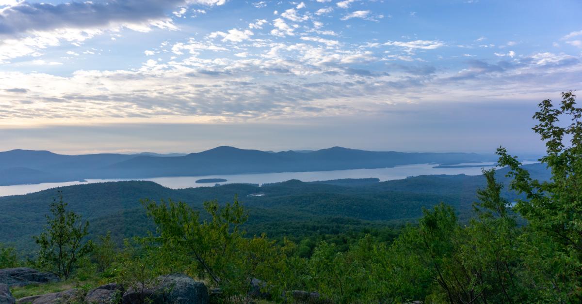 view of lake george from the top of a mountain