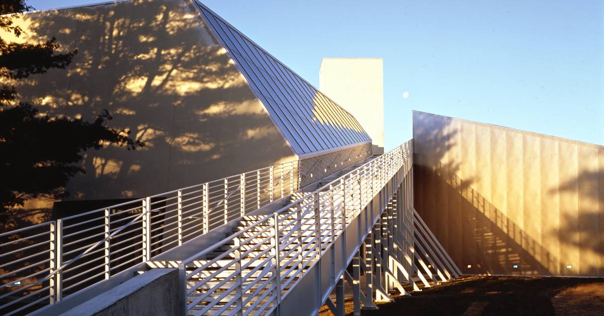 exterior of stairway into a museum