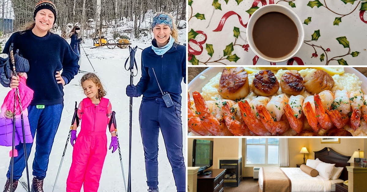 collage of winterfest perks including skiers