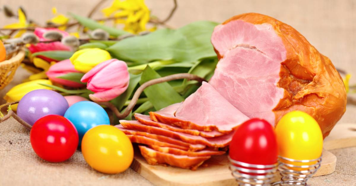 Easter eggs by a ham